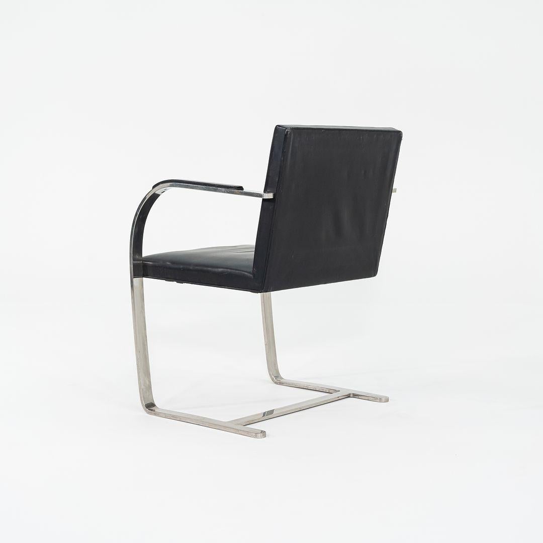 Mid-20th Century 1960s Mies van der Rohe Flat Bar Brno Chair in Polished Stainless w/ Leather For Sale