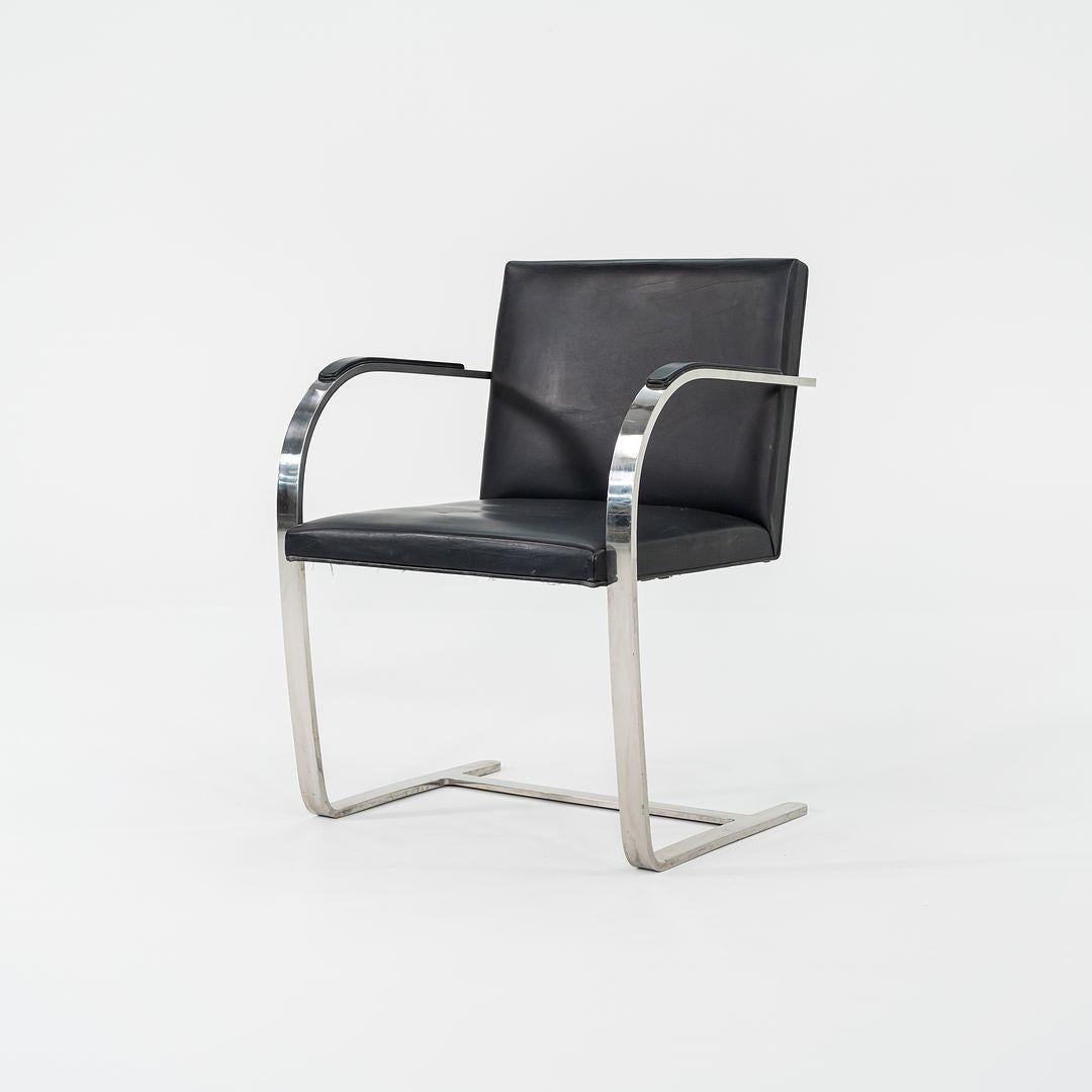 1960s Mies van der Rohe Flat Bar Brno Chair in Polished Stainless w/ Leather For Sale 1