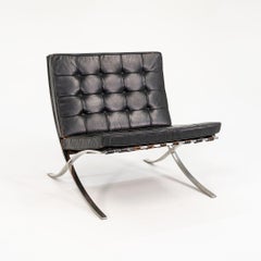 1960s Mies van der Rohe for Knoll Barcelona Chair in Black Distressed Leather