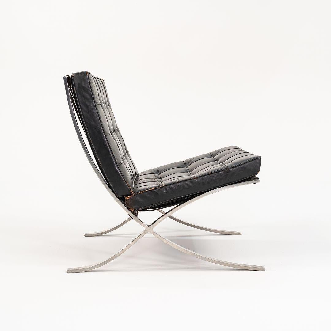 1960s Mies van der Rohe for Knoll Barcelona Chair in Black Distressed Leather For Sale 1