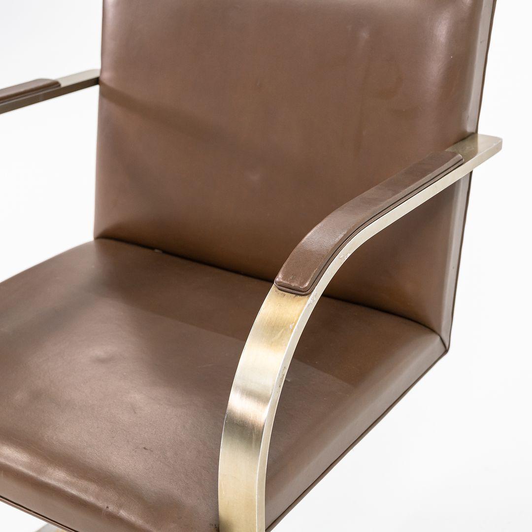 1960s Mies van der Rohe for Knoll Flat Bar Brno Chair in Leather & Bronze Finish For Sale 3