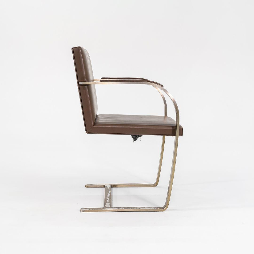 Modern 1960s Mies van der Rohe for Knoll Flat Bar Brno Chair in Leather & Bronze Finish For Sale