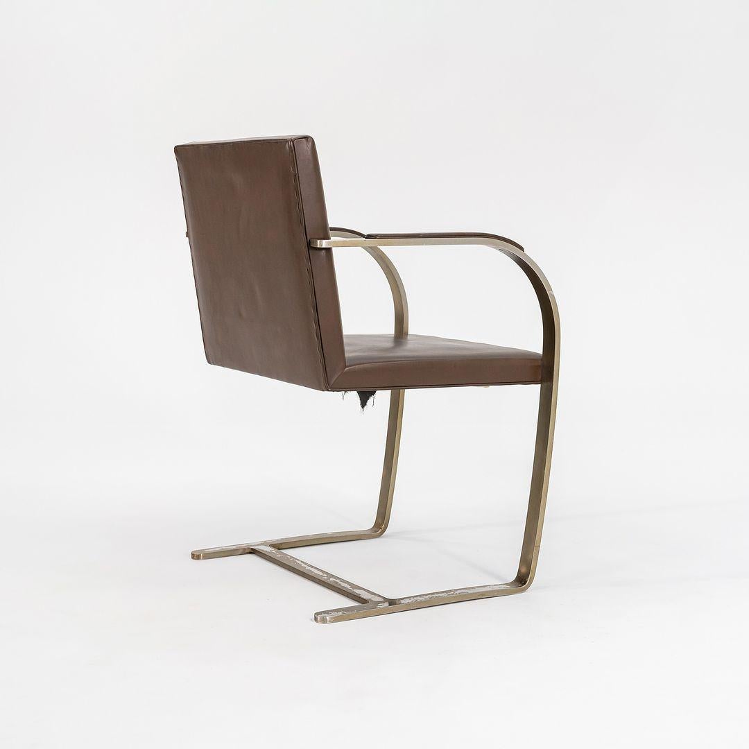 Modern 1960s Mies van der Rohe for Knoll Flat Bar Brno Chair in Leather & Bronze Finish For Sale