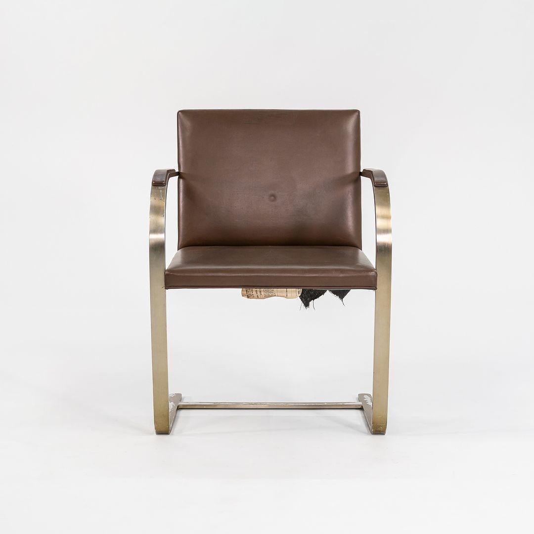 American 1960s Mies van der Rohe for Knoll Flat Bar Brno Chair in Leather & Bronze Finish For Sale