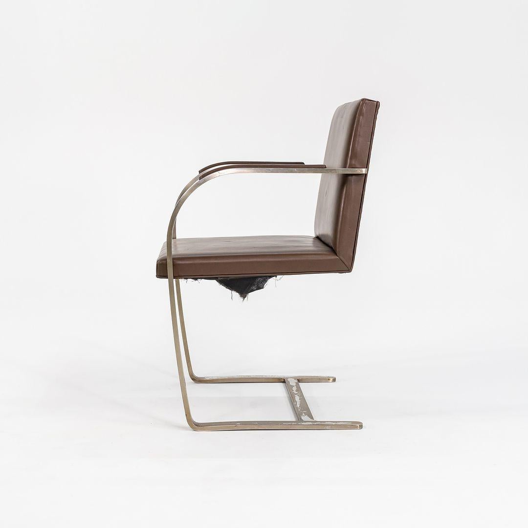 Mid-20th Century 1960s Mies van der Rohe for Knoll Flat Bar Brno Chair in Leather & Bronze Finish For Sale