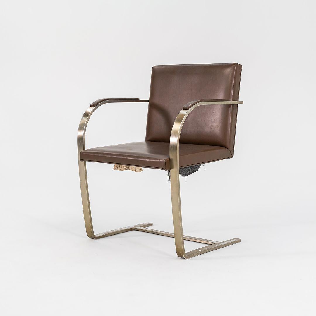 Steel 1960s Mies van der Rohe for Knoll Flat Bar Brno Chair in Leather & Bronze Finish For Sale