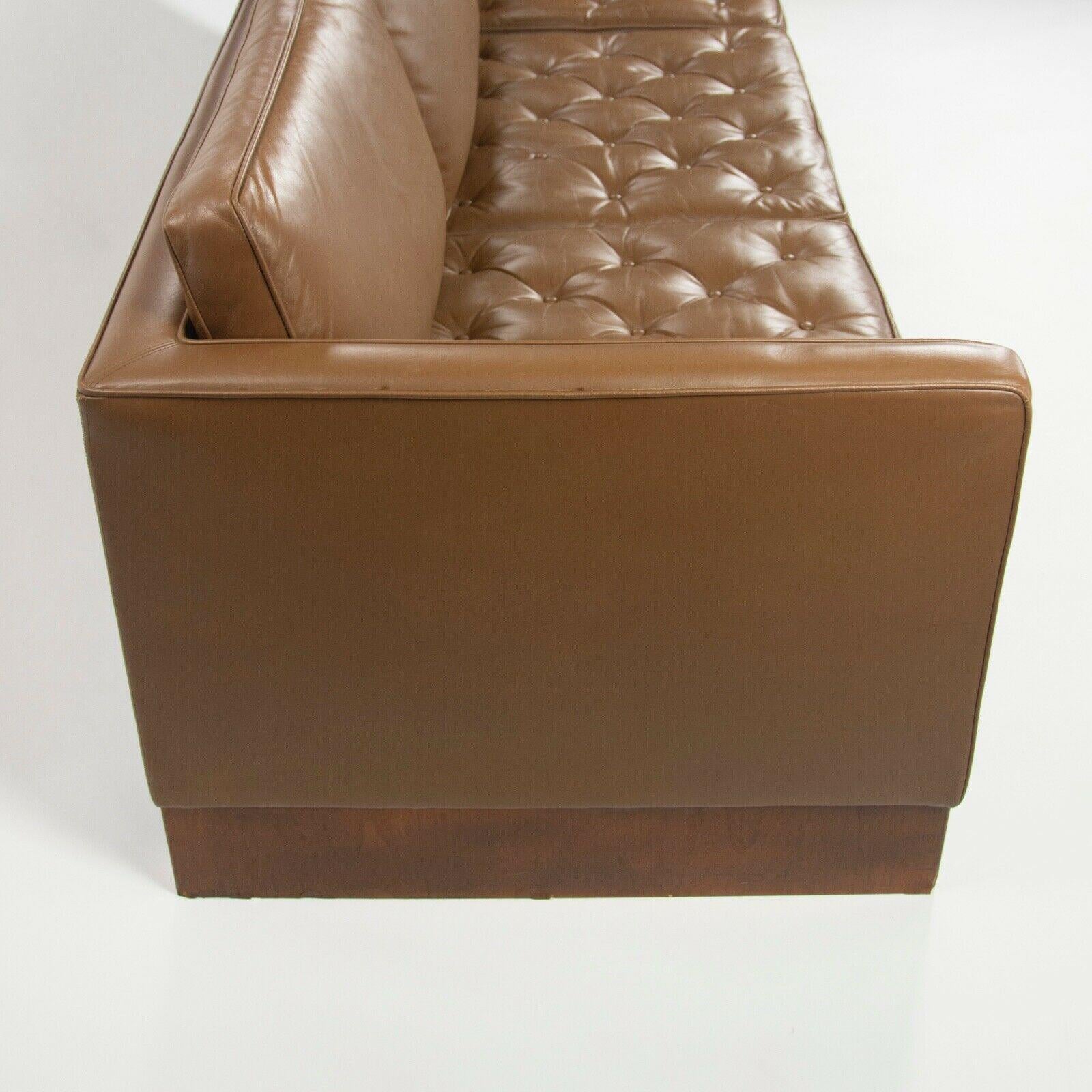 Modern 1960s Mies Van Der Rohe for Knoll International Brown Leather Three Seat Sofa For Sale