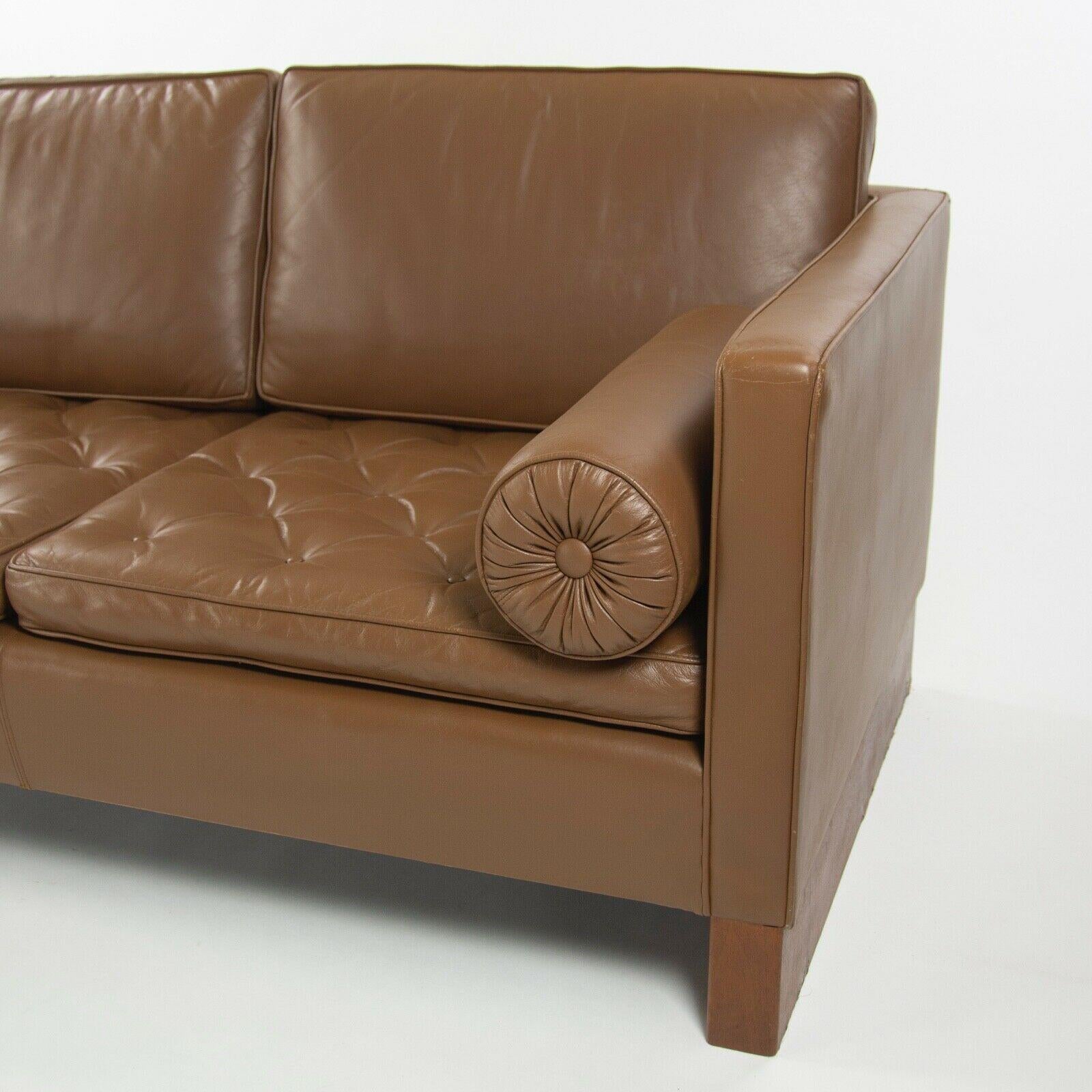 American 1960s Mies Van Der Rohe for Knoll International Brown Leather Three Seat Sofa For Sale