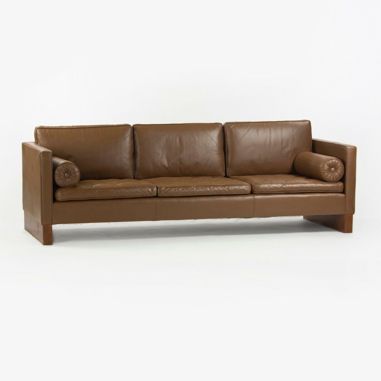 1960s Mies Van Der Rohe for Knoll International Brown Leather Three Seat Sofa For Sale 2