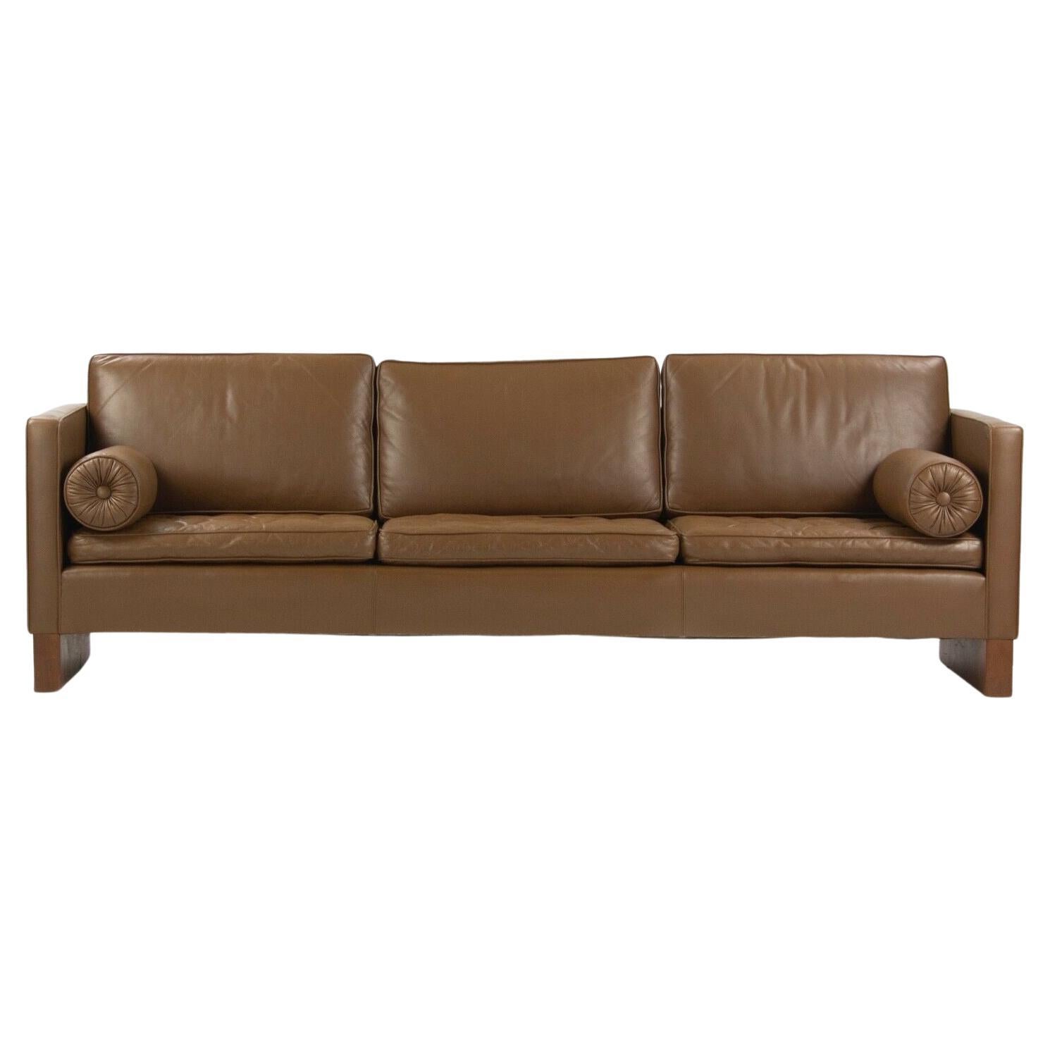 1960s Mies Van Der Rohe for Knoll International Brown Leather Three Seat Sofa For Sale