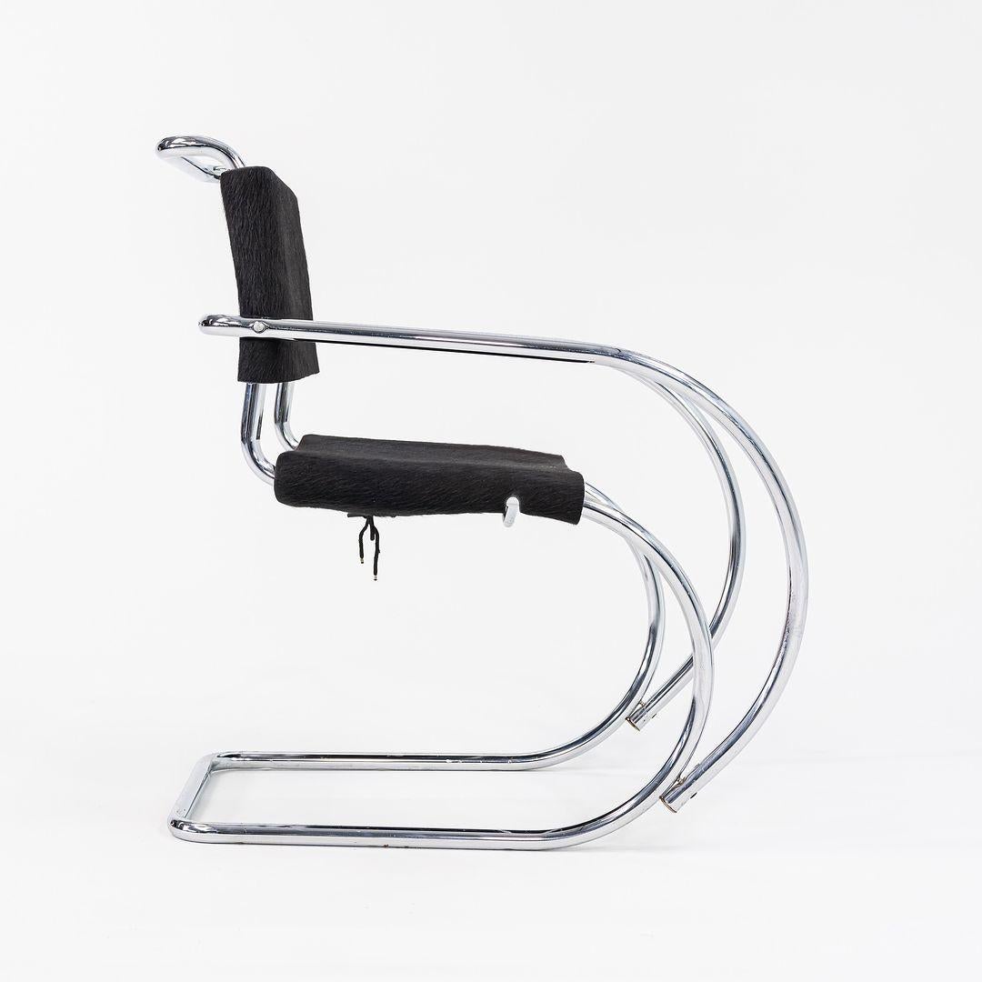 American 1960s Mies Van Der Rohe for Knoll MR 20 Dining Chair w/ Arms in Hair on Hide For Sale