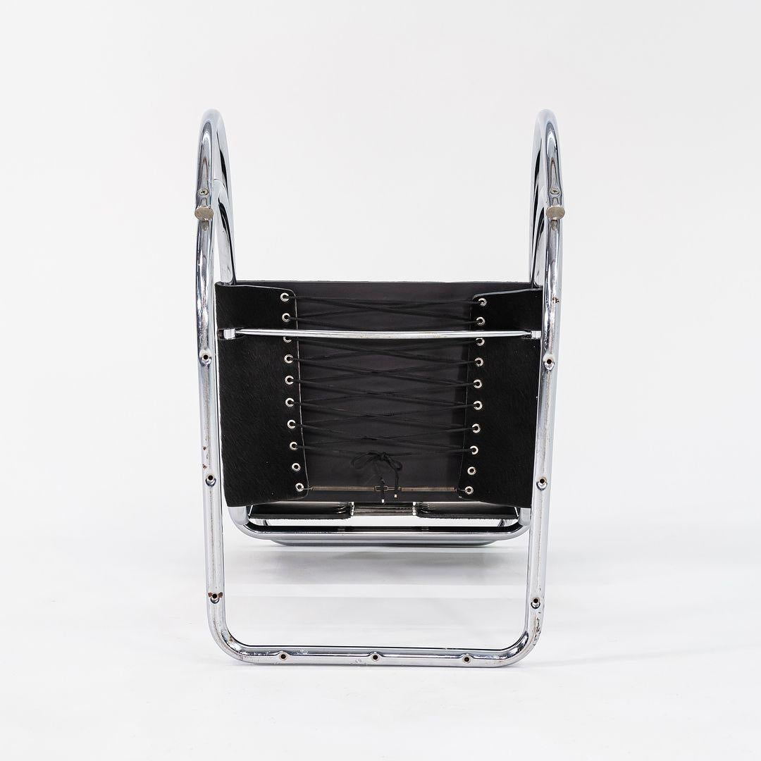 Steel 1960s Mies Van Der Rohe for Knoll MR 20 Dining Chair w/ Arms in Hair on Hide For Sale