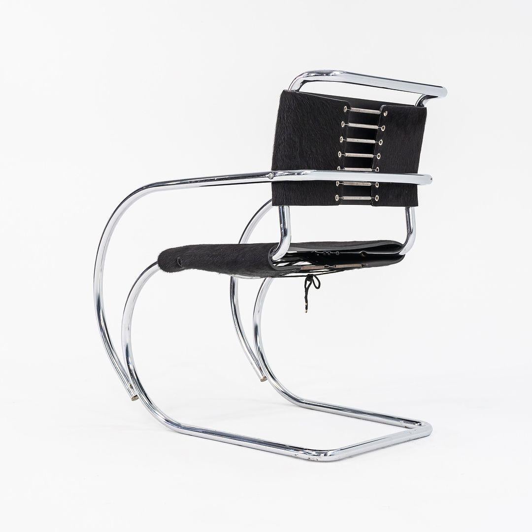 1960s Mies Van Der Rohe for Knoll MR 20 Dining Chair w/ Arms in Hair on Hide For Sale 2