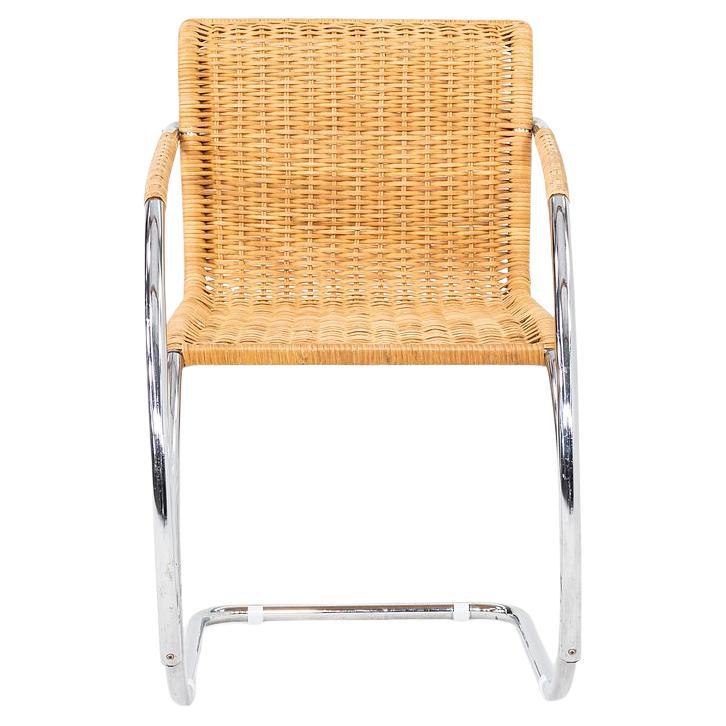 1960s Mies van der Rohe for Thonet Dining Arm Chair in Cane