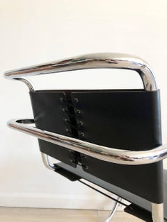 1960s Mies van der Rohe MR Chairs by Standing Black Leather and Chrome Armchair