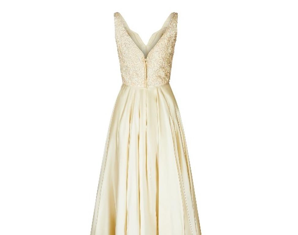 1960er Mike Bennett Elfenbeinfarbenes Pailletten-Abendkleid oder Hochzeitskleid Damen