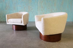 1960s Milo Baughman for Thayer Coggin Rosewood and Heavy Boucle Swivel Chairs