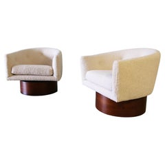 1960s Milo Baughman for Thayer Coggin Rosewood and Heavy Boucle Swivel Chairs