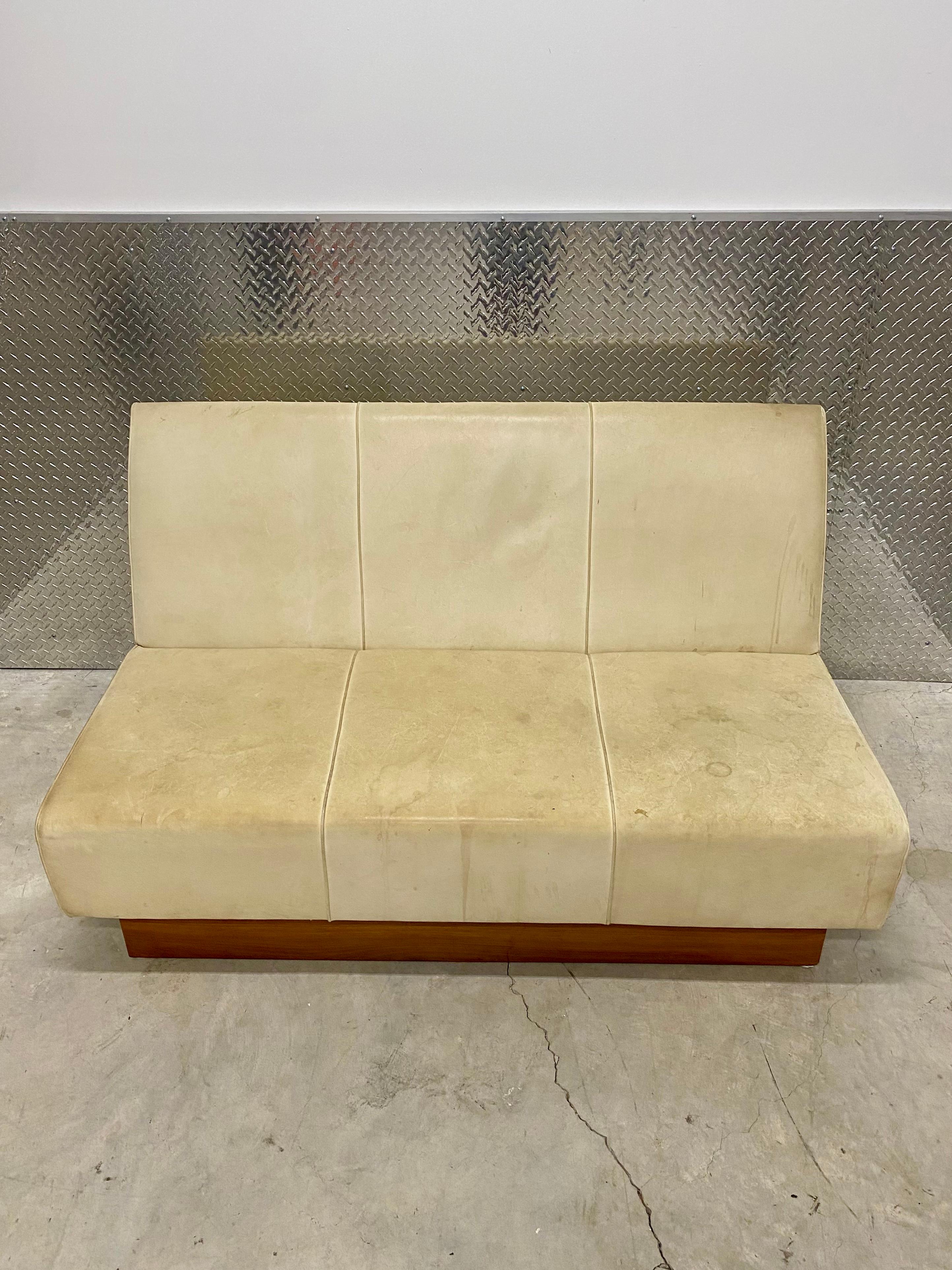 1960s Milo Baughman Leather Plinth Floating Sofa and Chairs, Set of 3 For Sale 5