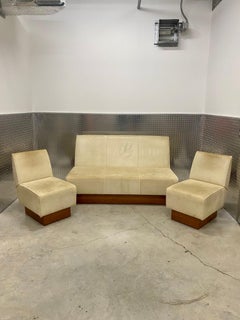 1960s Milo Baughman Leather Plinth Floating Sofa and Chairs, Set of 3