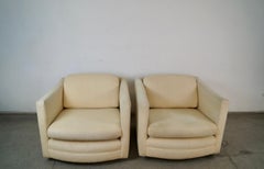 1960's Milo Baughman Style Mid-Century Modern Swivel Club Lounge Chairs - a Pair