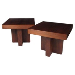 1960's Milo Baughman Style Walnut Cruciform End Tables
