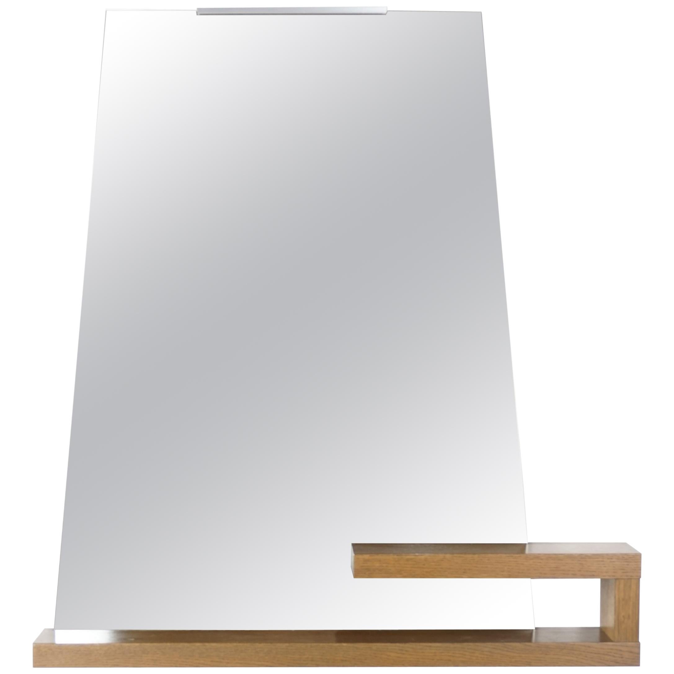 1960s Minimalist Design Mirror with Oak Wooden Storage