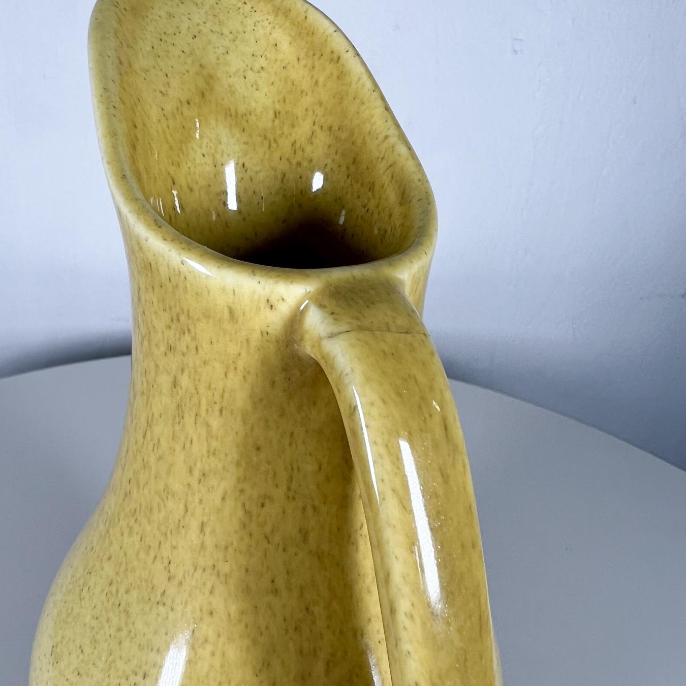 American 1960s Minimalist Long Neck Speckled Yellow Pitcher 1559