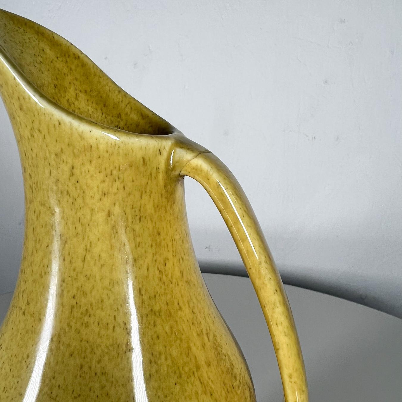 Ceramic 1960s Minimalist Long Neck Speckled Yellow Pitcher 1559
