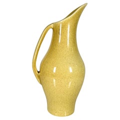 Vintage 1960s Minimalist Long Neck Speckled Yellow Pitcher 1559