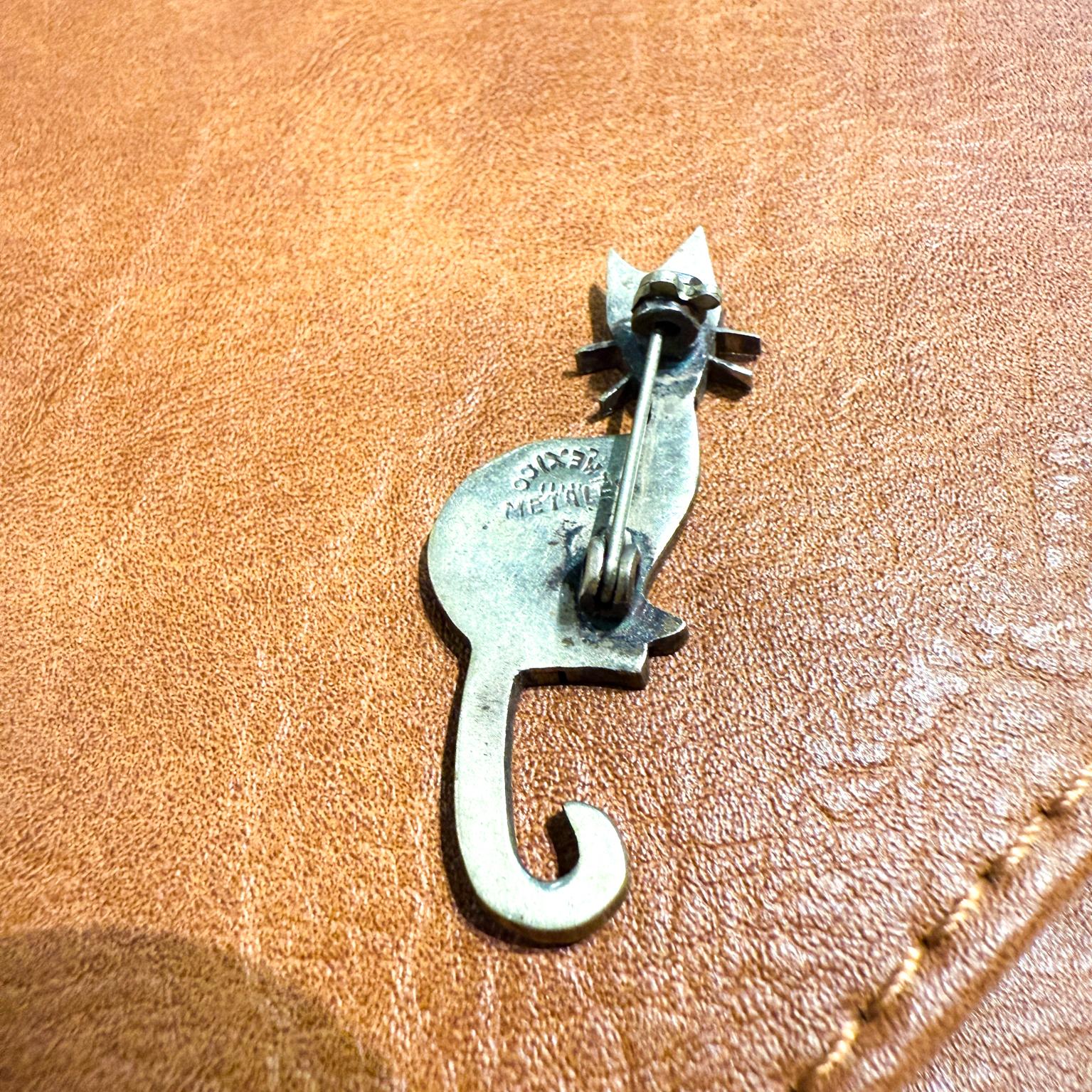 1950s Mixed Metal Cat Pin Chato Castillo Taxco For Sale 1