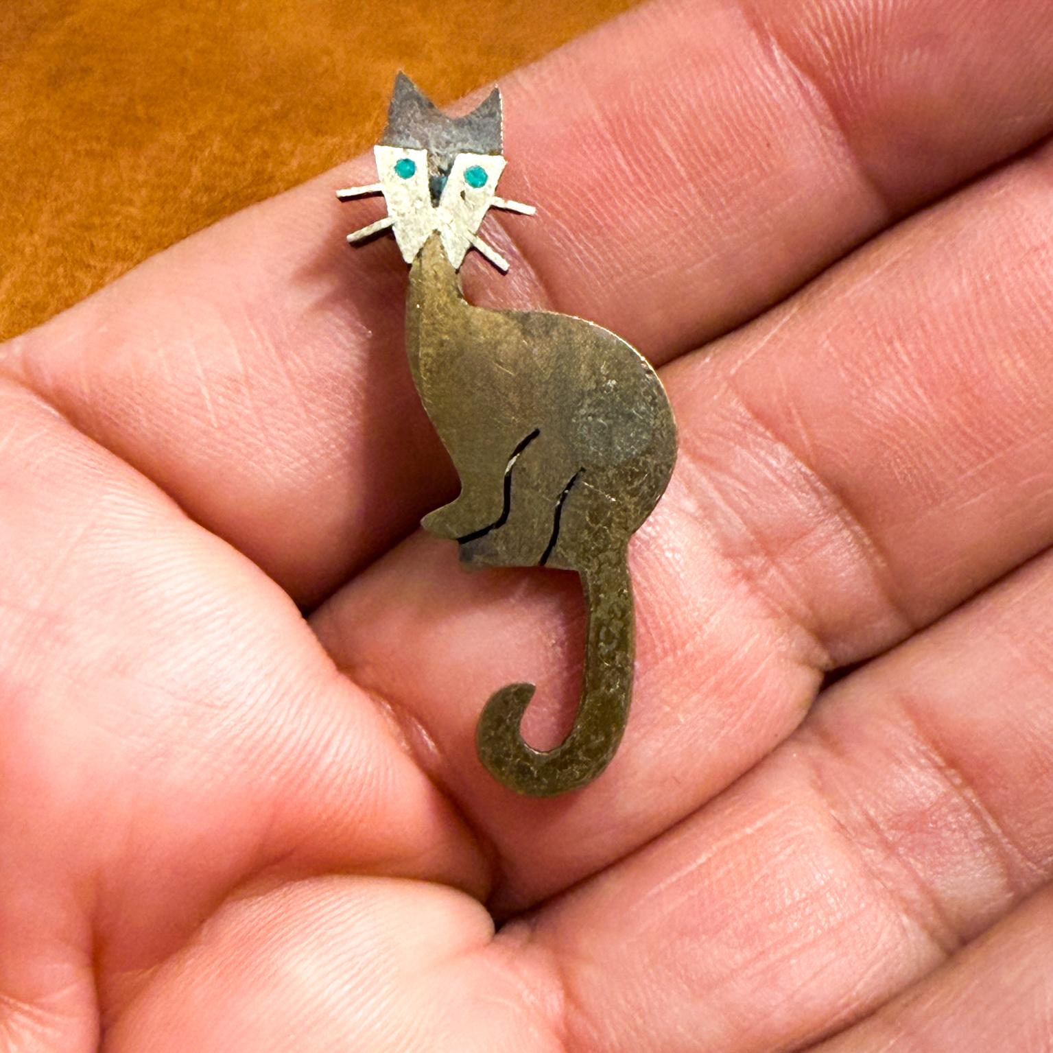 1950s Mixed Metal Cat Pin Chato Castillo Taxco For Sale 4