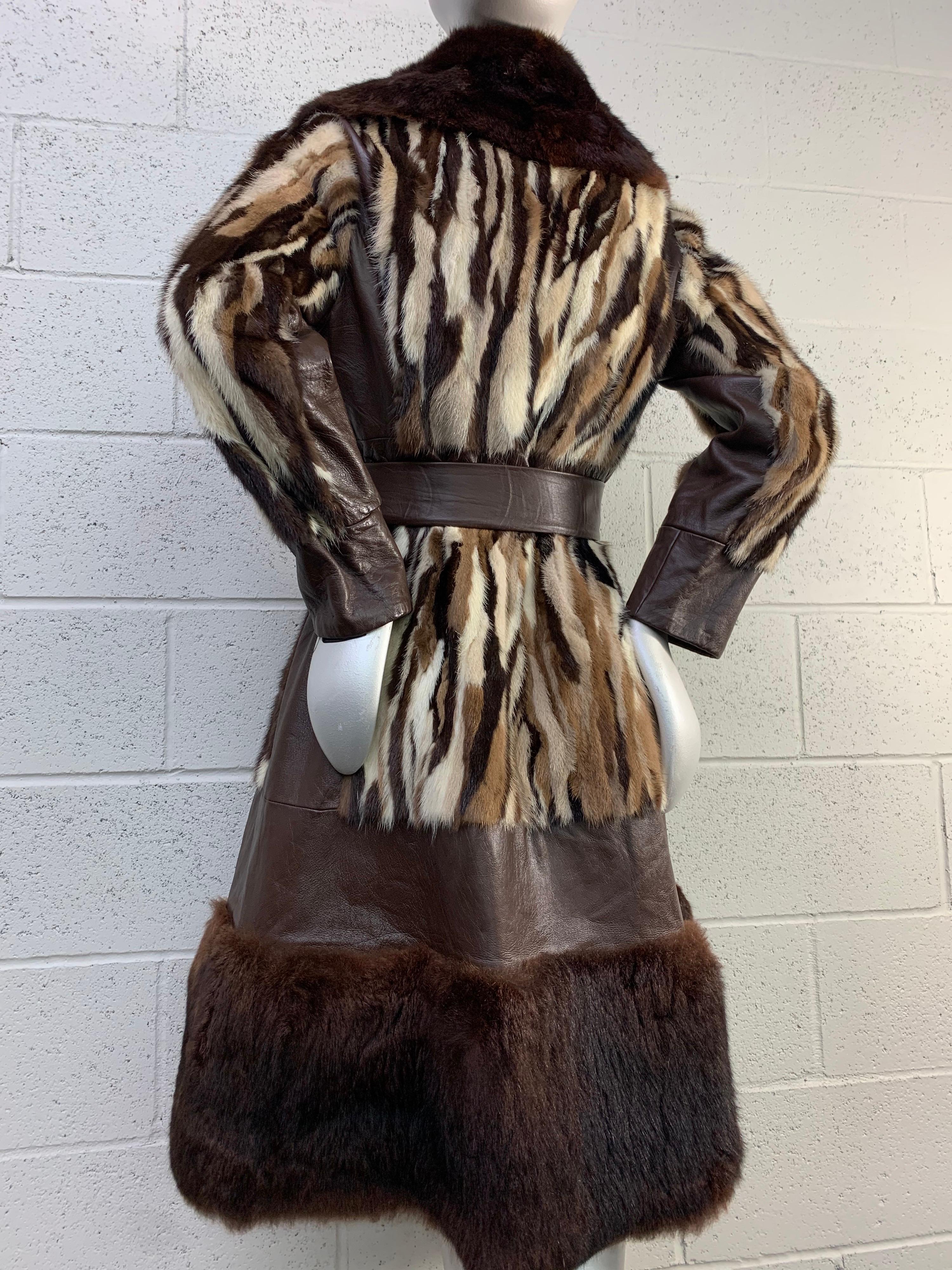 1960s Mink Fur Patchwork Foxy Flared Coat w/ Belt and Wide Fur Trim 3