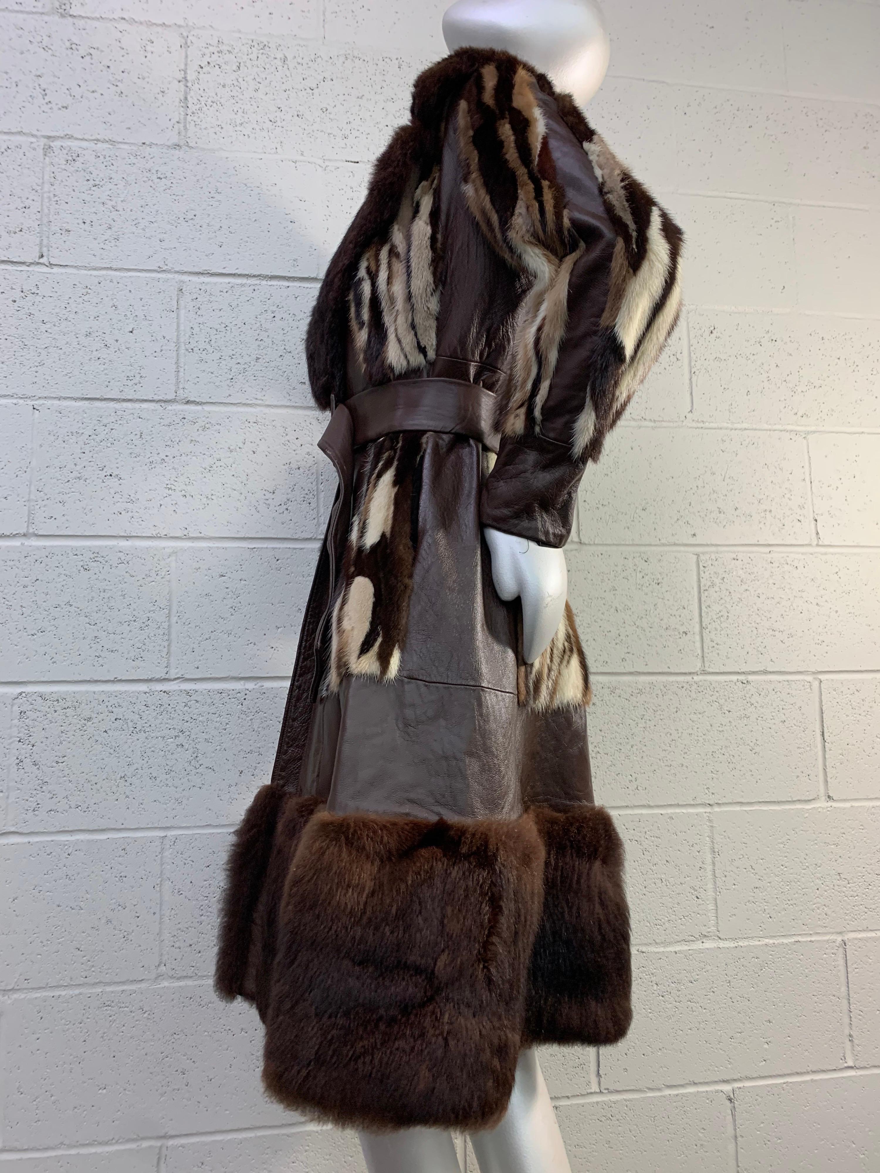 1960s Mink Fur Patchwork Foxy Flared Coat w/ Belt and Wide Fur Trim 4