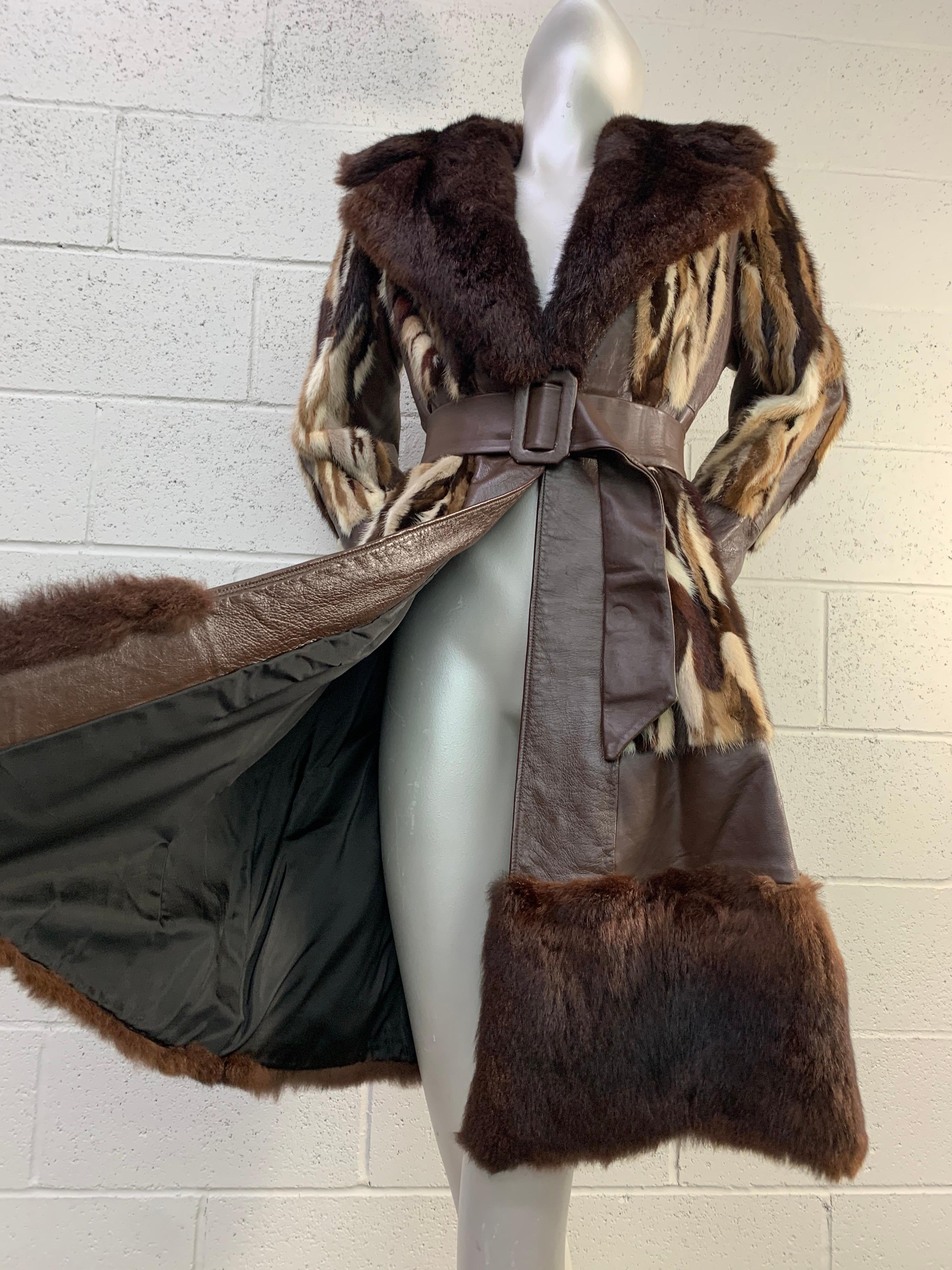 1960s Mink Fur Patchwork Foxy Flared Coat w/ Belt and Wide Fur Trim 5