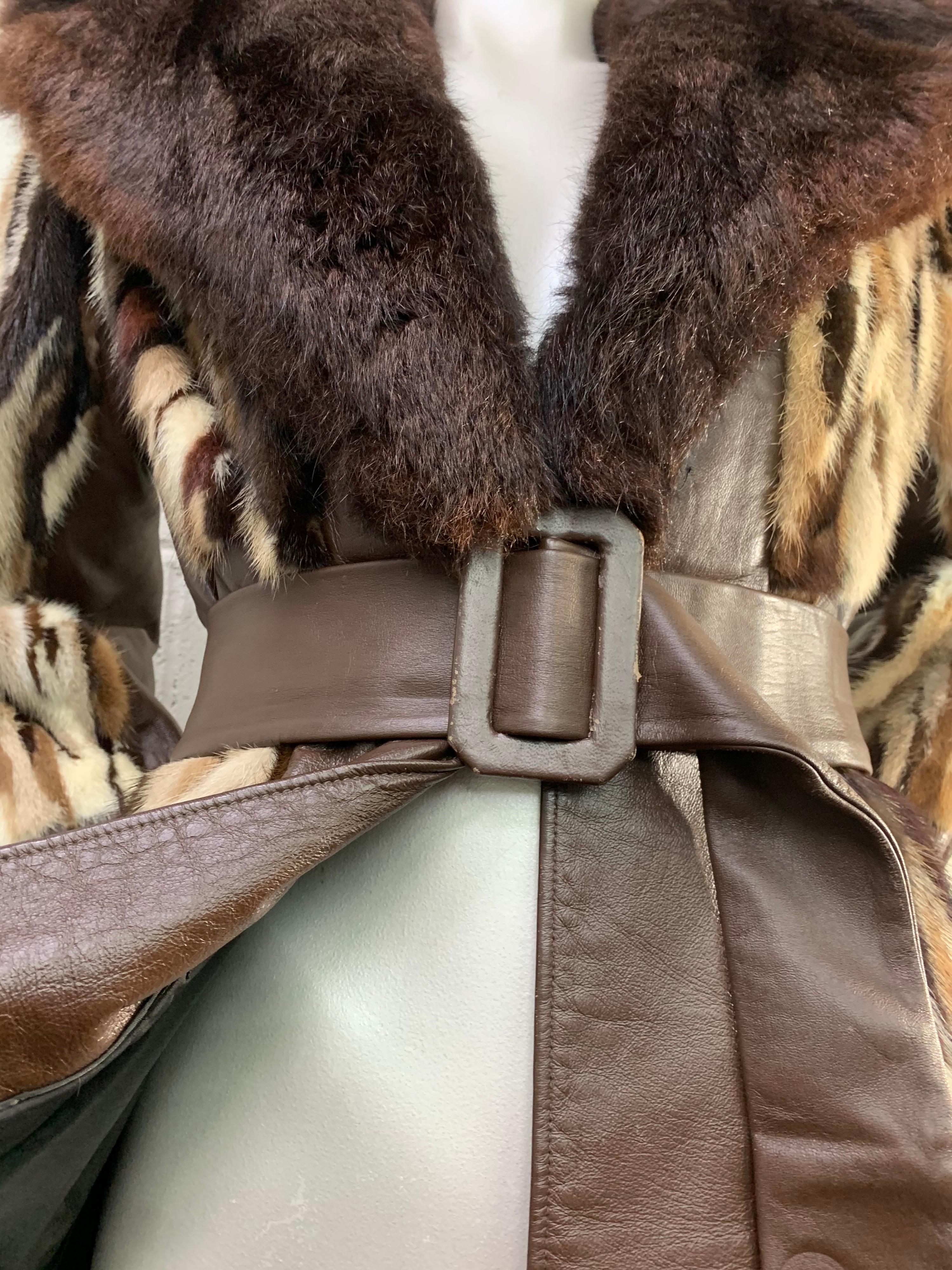 1960s Mink Fur Patchwork Foxy Flared Coat w/ Belt and Wide Fur Trim 6