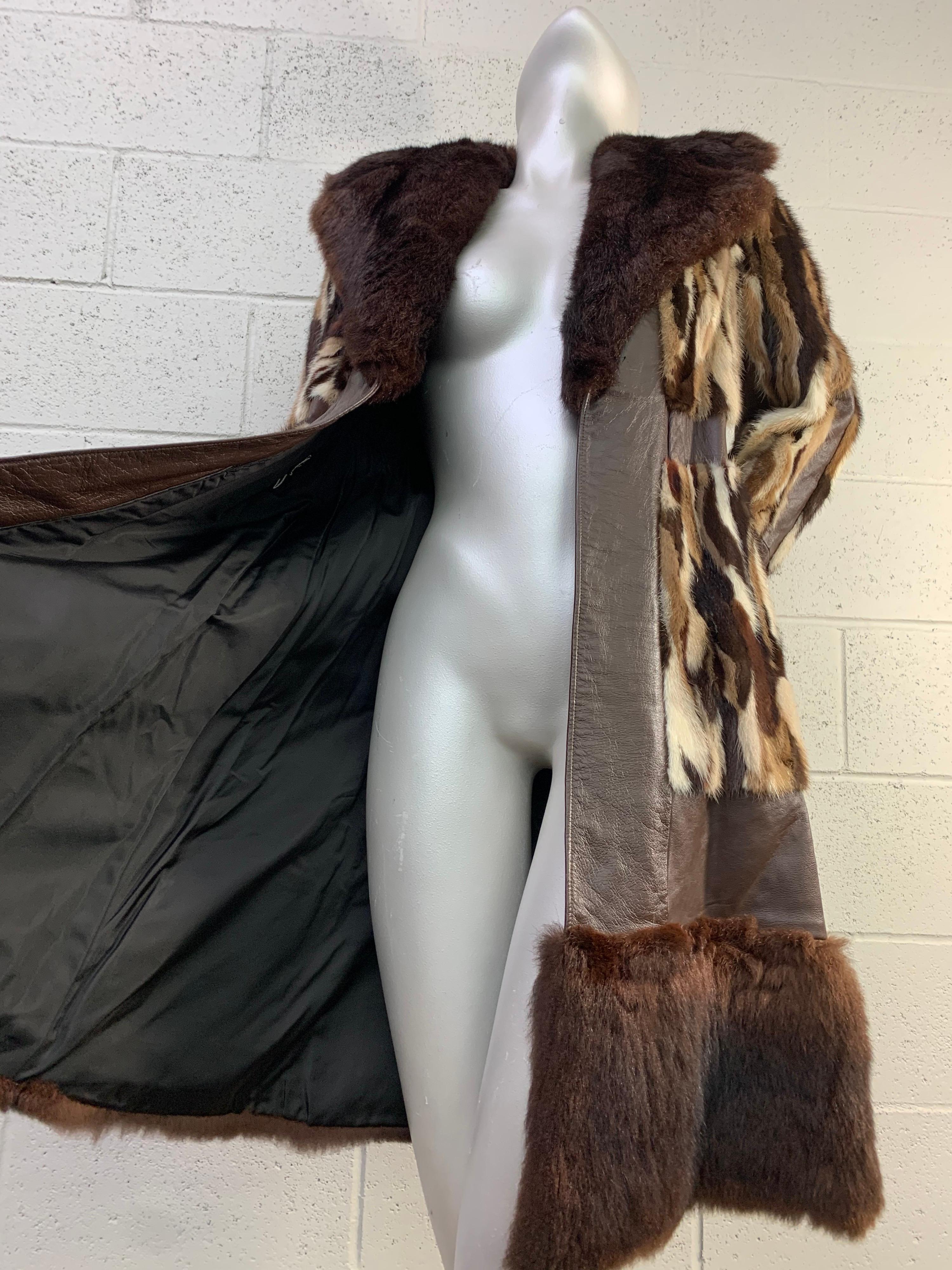 1960s Mink Fur Patchwork Foxy Flared Coat w/ Belt and Wide Fur Trim 7