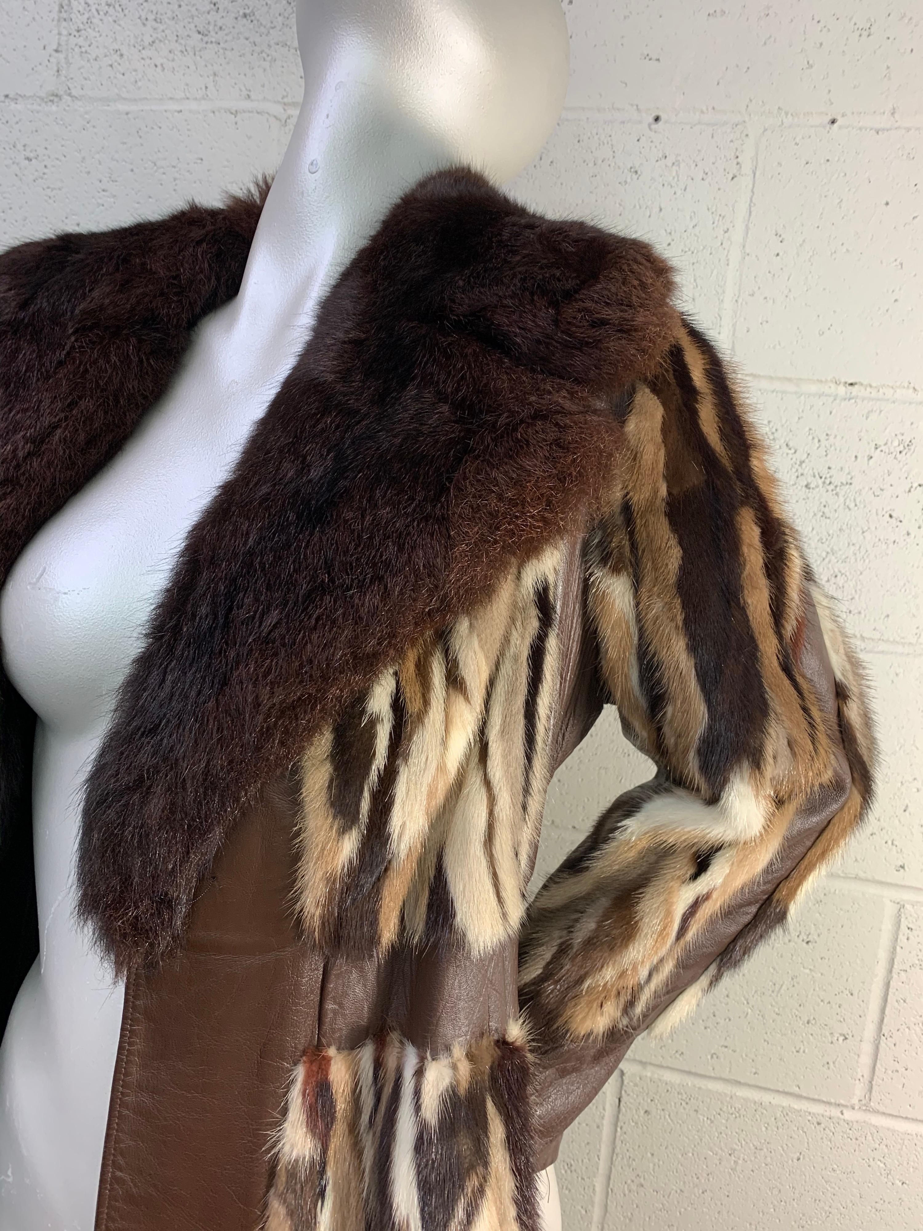 1960s Mink Fur Patchwork Foxy Flared Coat w/ Belt and Wide Fur Trim 8