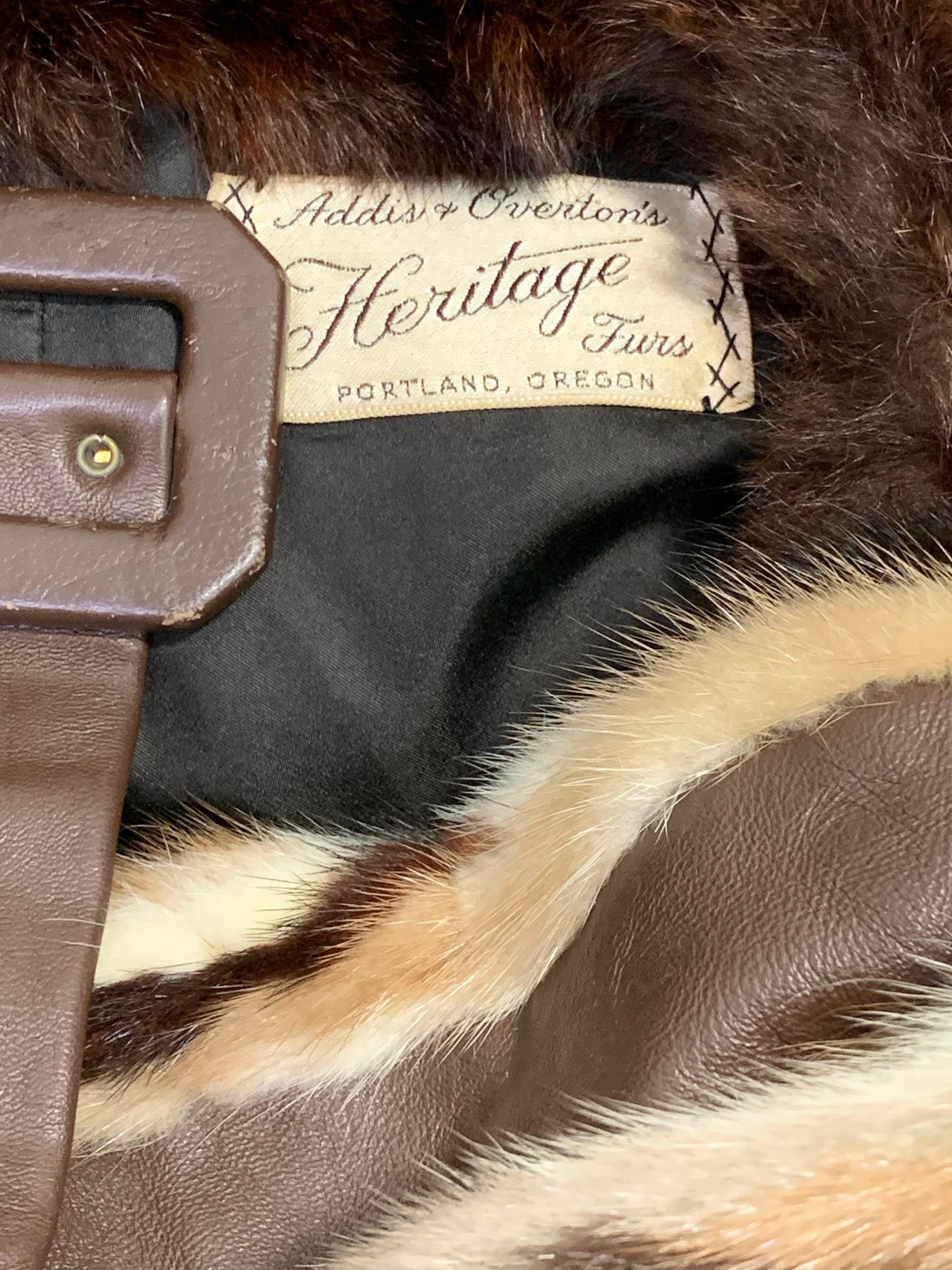 1960s Mink Fur Patchwork Foxy Flared Coat w/ Belt and Wide Fur Trim 9