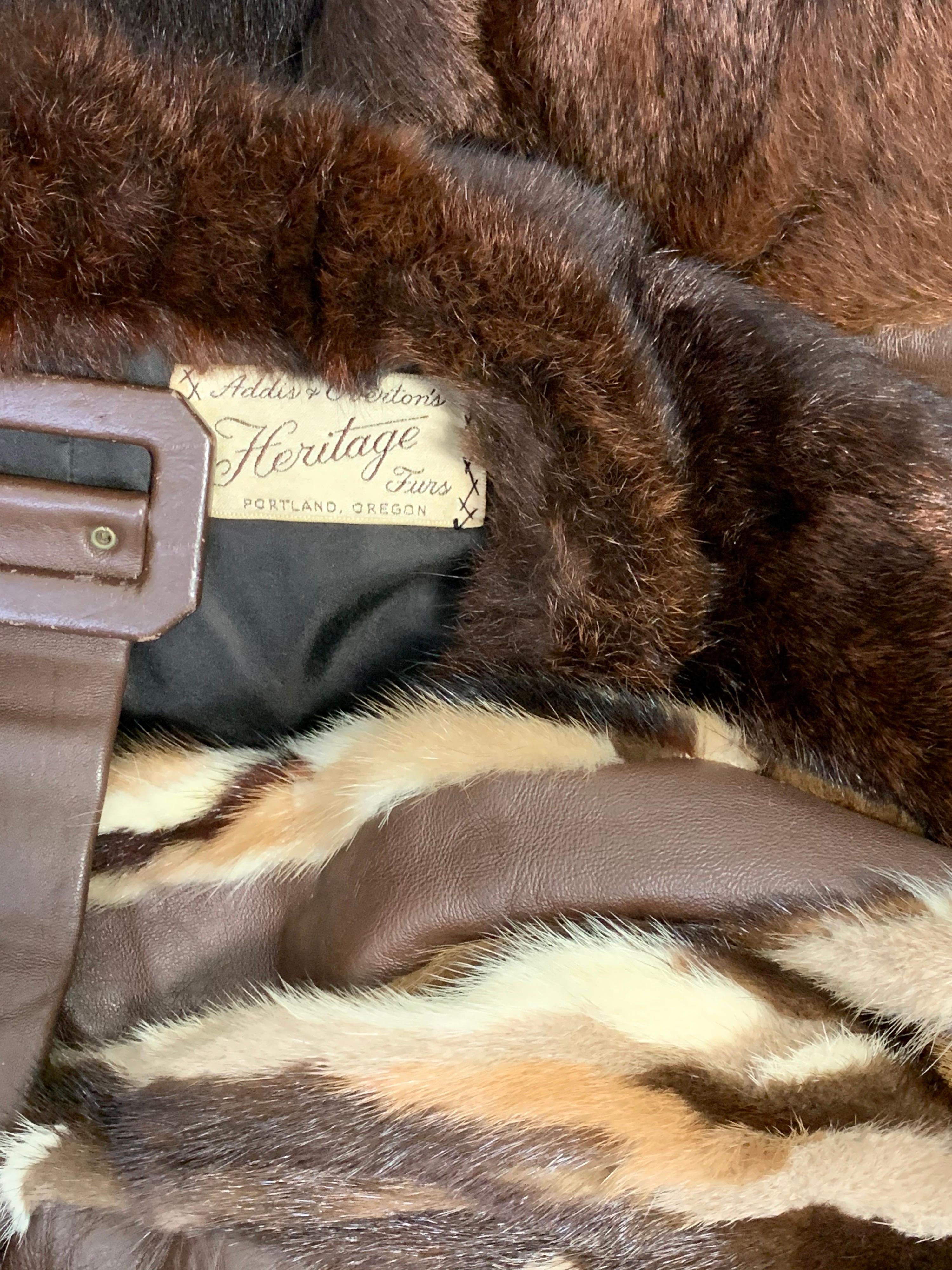 1960s Mink Fur Patchwork Foxy Flared Coat w/ Belt and Wide Fur Trim 11