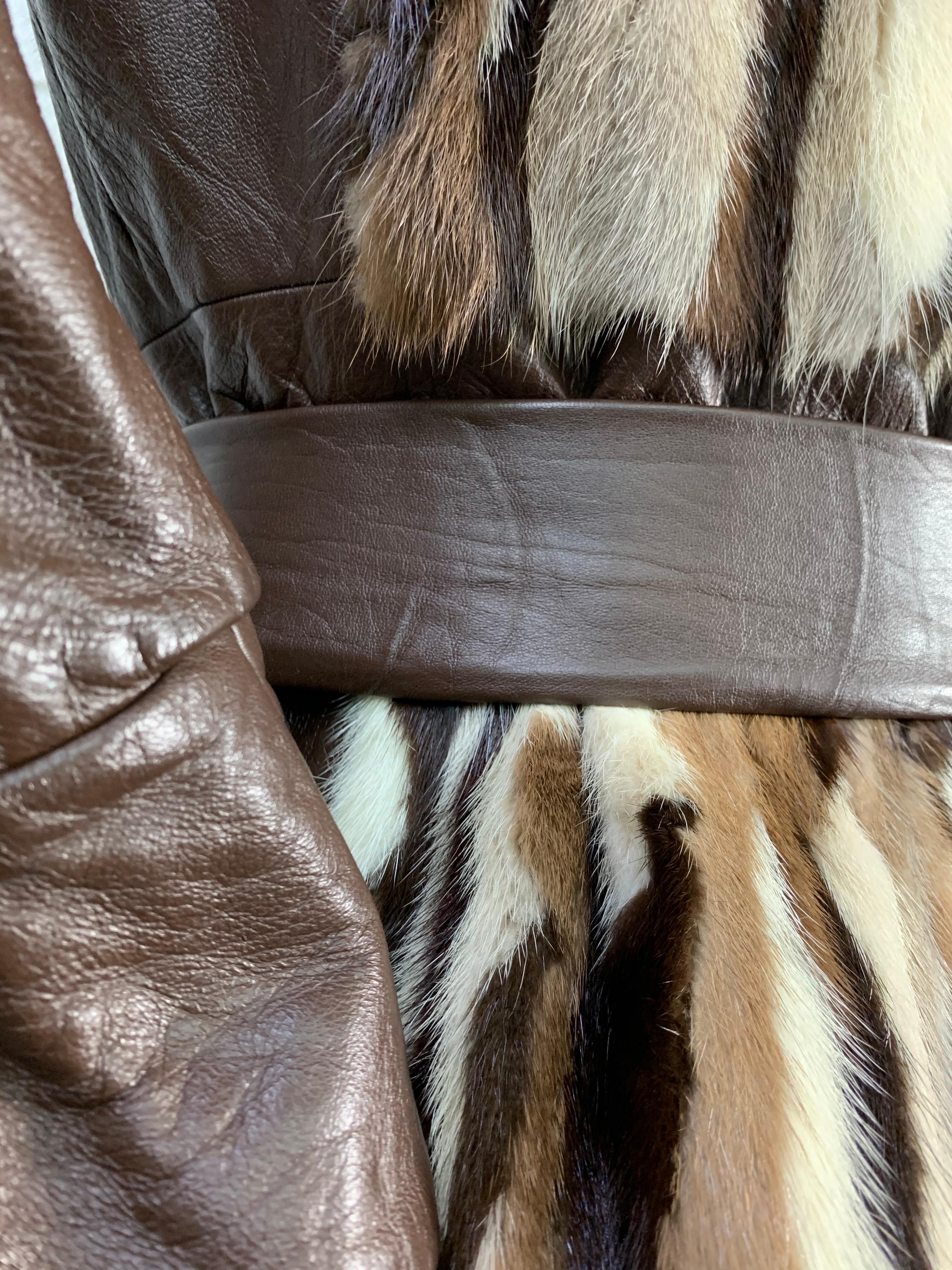 1960s Mink Fur Patchwork Foxy Flared Coat w/ Belt and Wide Fur Trim 1