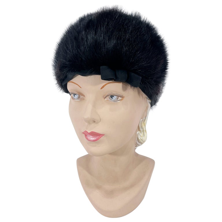 1960s Mink Hat with Black Band and Bow at 1stDibs | black  display picture 2