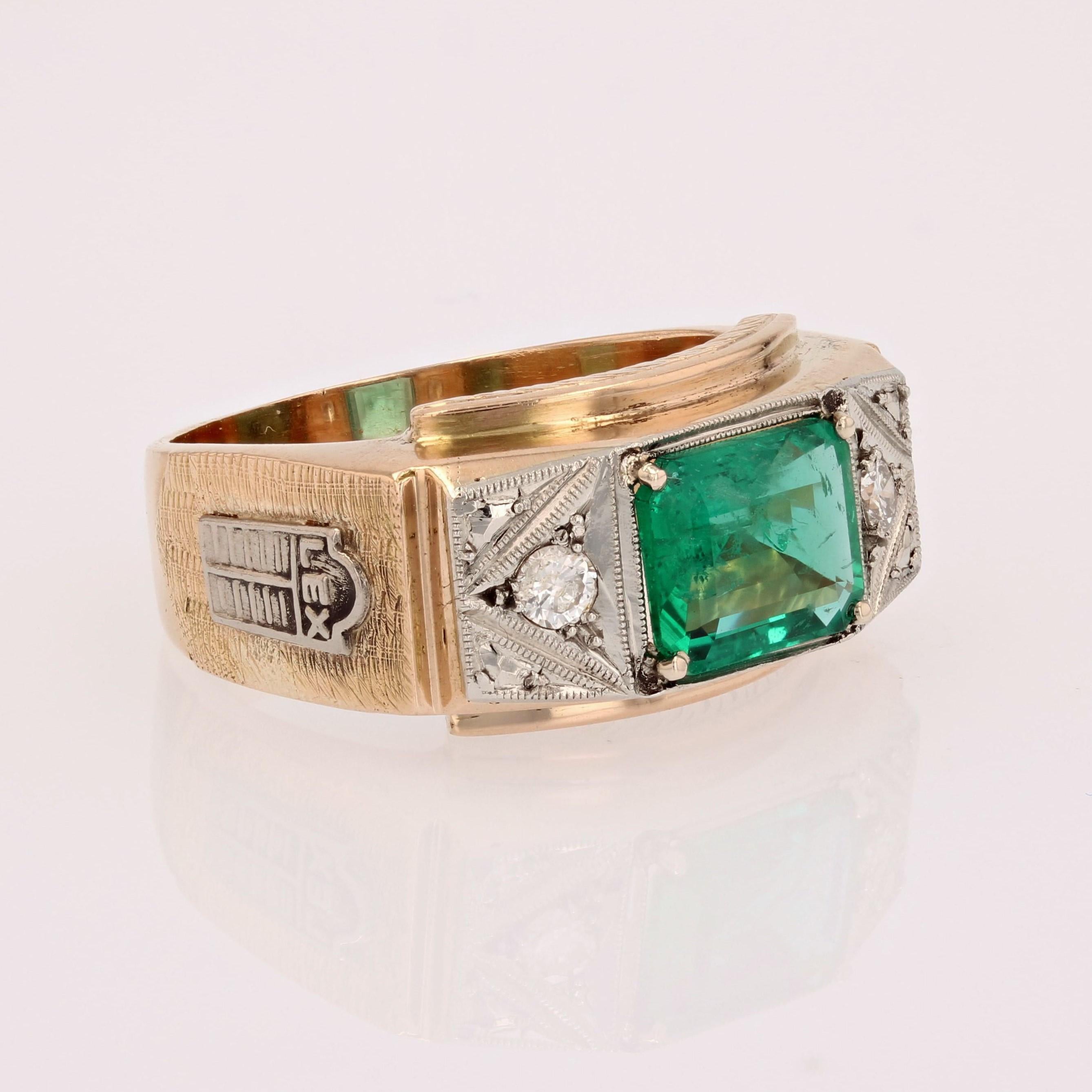 1960s Minor Emerald Diamonds 18 Karat Rose Gold Platinum Justice Ring 4