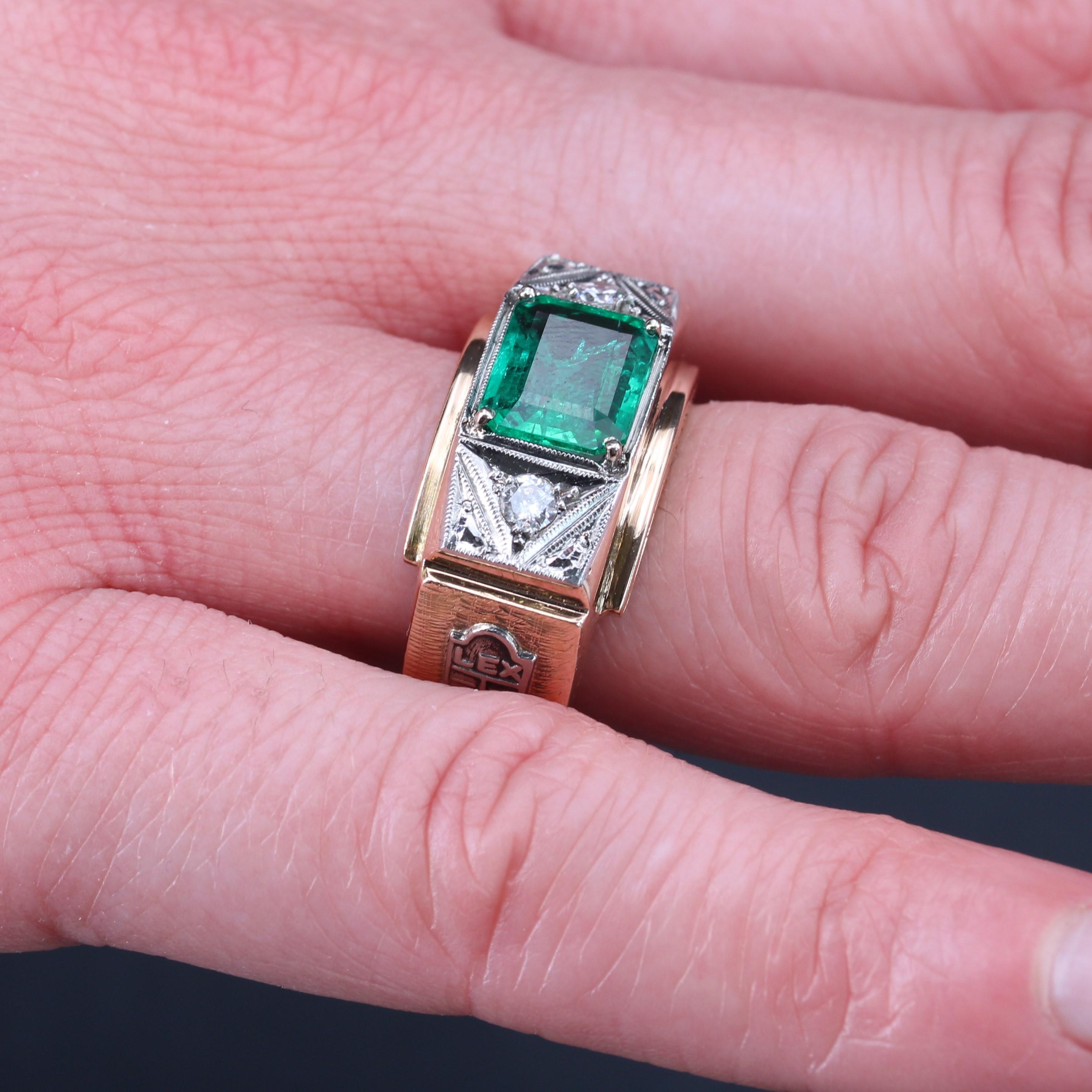 1960s Minor Emerald Diamonds 18 Karat Rose Gold Platinum Justice Ring 9