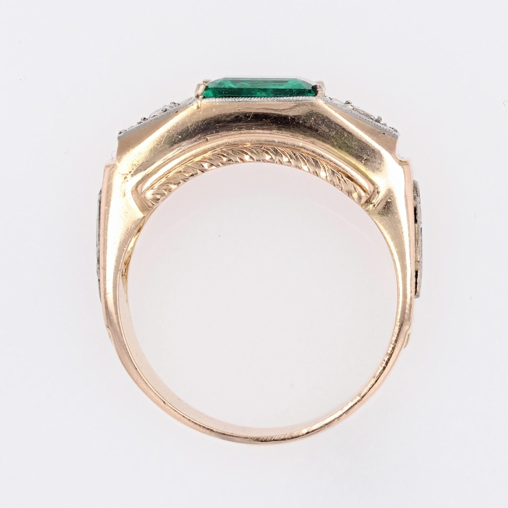 1960s Minor Emerald Diamonds 18 Karat Rose Gold Platinum Justice Ring 11