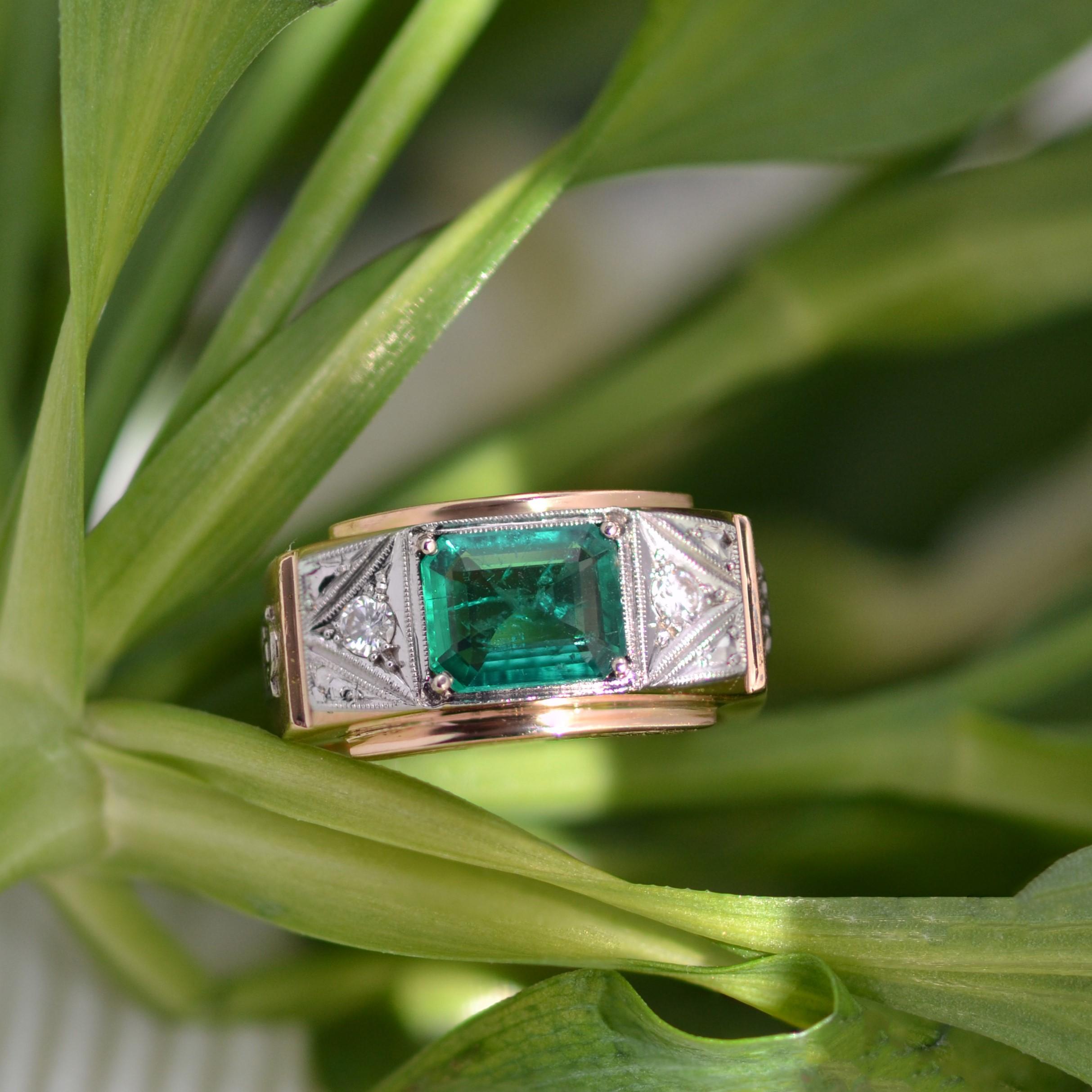 Justice-Ring aus 18 Karat Roségold und Platin mit kleinen Smaragd-Diamanten, 1960er Jahre (Retro)