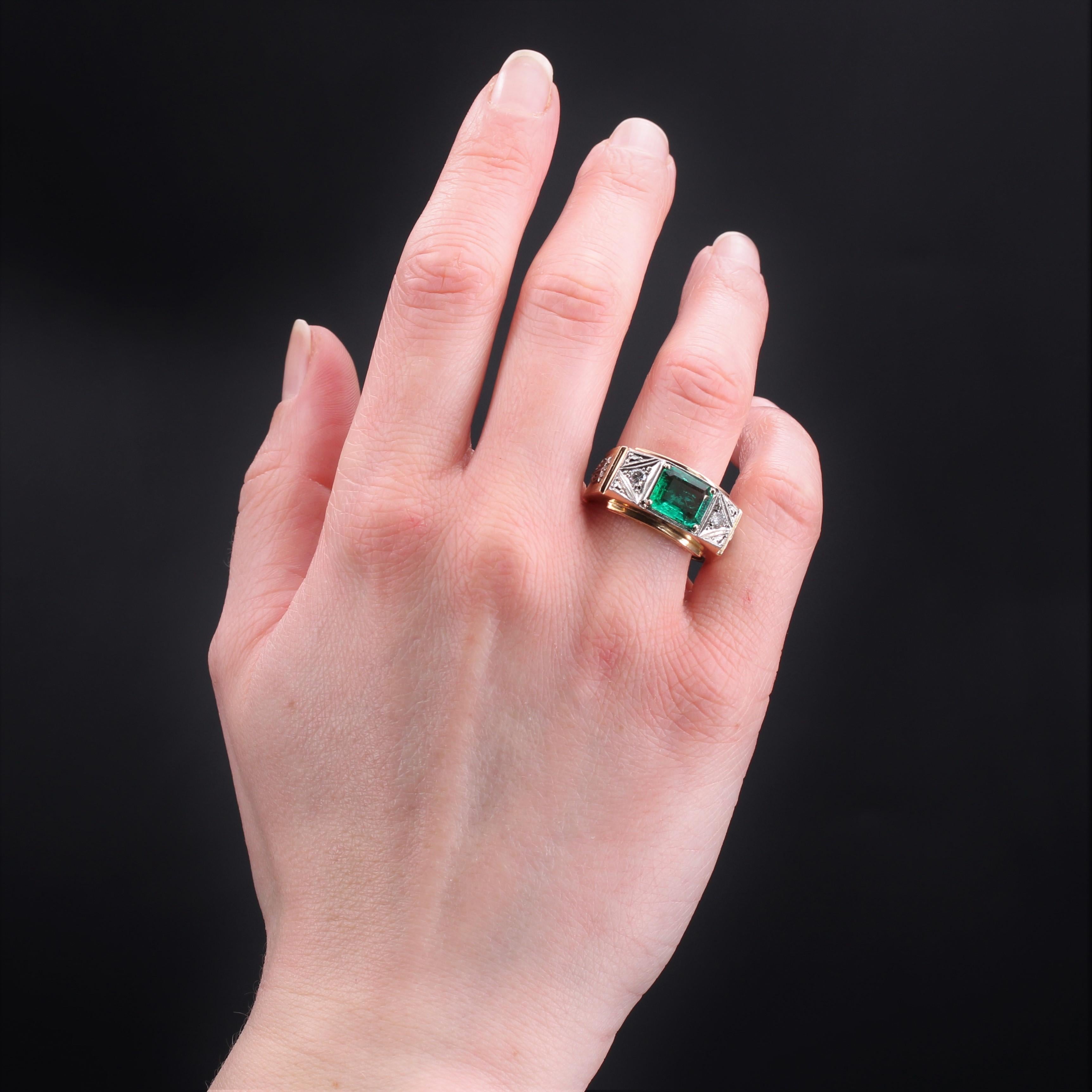 Justice-Ring aus 18 Karat Roségold und Platin mit kleinen Smaragd-Diamanten, 1960er Jahre (Smaragdschliff)