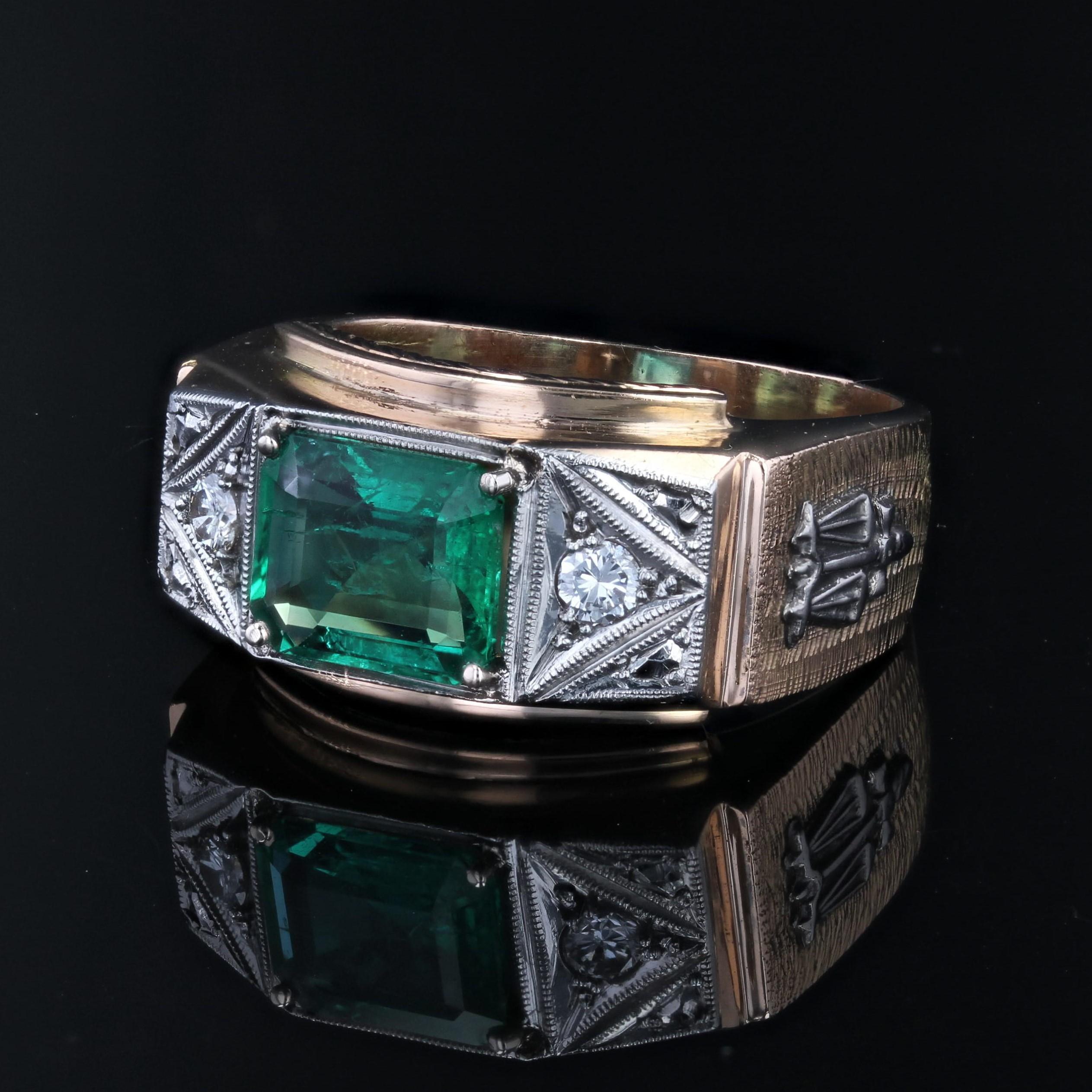 Women's 1960s Minor Emerald Diamonds 18 Karat Rose Gold Platinum Justice Ring