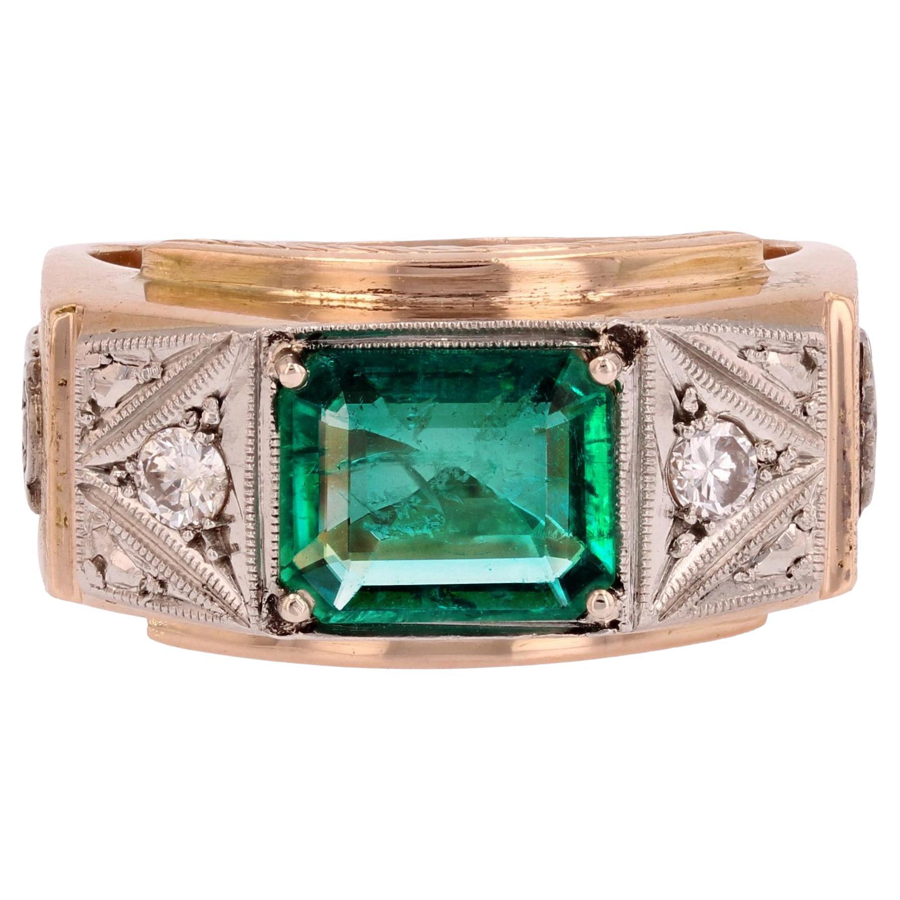Justice-Ring aus 18 Karat Roségold und Platin mit kleinen Smaragd-Diamanten, 1960er Jahre