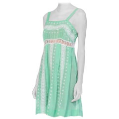 Used 1960S Mint Green Cotton Blend Dress With Eyelet Lace Style Embroidery